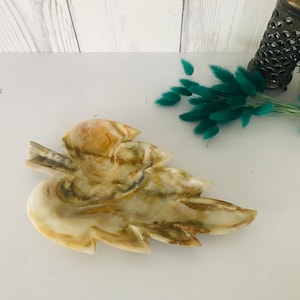 MidCentury Hand Carved Alabaster Leaf Tray, Vintage Leaf Shape Tray, Rare Alabaster Tray, Home Decor, Serving Tray, Boho Decor, Marble Style