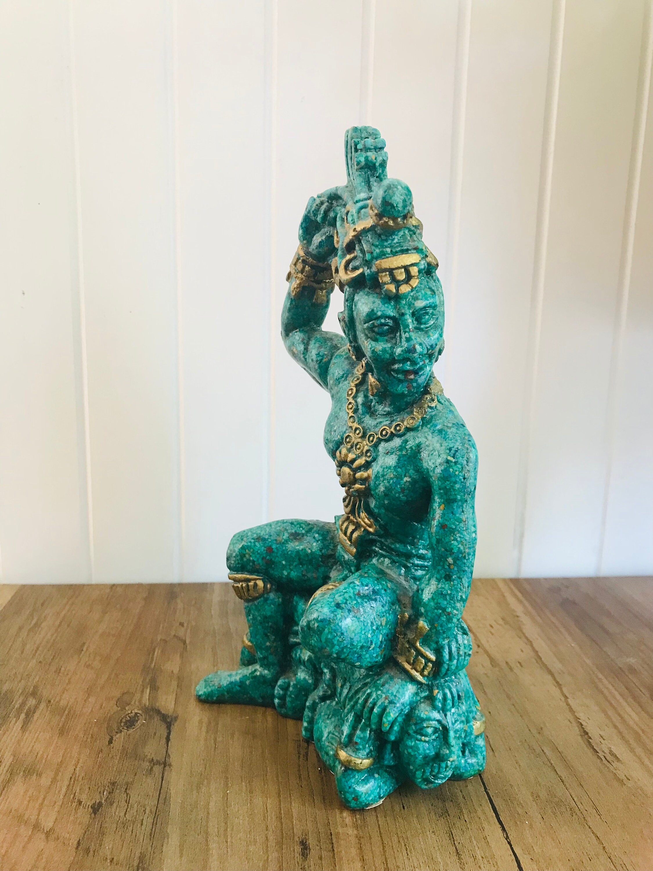 Aztec tribal warrior statue vintage maya inca chac zutz lord etsy