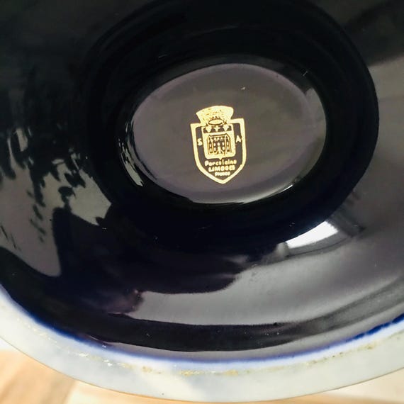 ヴィンテージ リモージュ コバルト花瓶、22K ゴールド、フランス