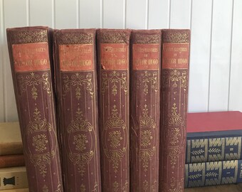 Conjunto de livros antigos de Victor Hugo, Oeuvres Illustrées, Literatura Francesa Tomo 4,5,7,8,10