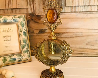 Flacone di profumo in filigrana d'oro anticato, stile Art Déco Hollywood Regency, decorazione per la toeletta