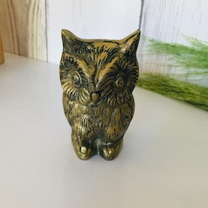 Brass Owl Sculpture, Miniature Owl Figure, Brass Statue, Home Decor, Vintage Owl Statue, Cottagecore, Collectible, Retro Brass, Boho Style