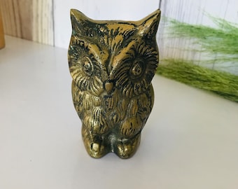 Brass Owl Sculpture, Miniature Owl Figure, Brass Statue, Home Decor, Vintage Owl Statue, Cottagecore, Collectible, Retro Brass, Boho Style