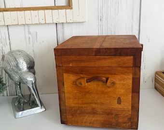 Vintage Wood Box With Lid, Leather Handle Wooden Box, Hand Crafted Wood Box, Old Solid Rustic Wooden Box, Home Decoration, Boho Decor