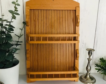 Vintage Wooden Spice Rack, Rustic Farmhouse Kitchen Storage, Wall Spices Holder 26''