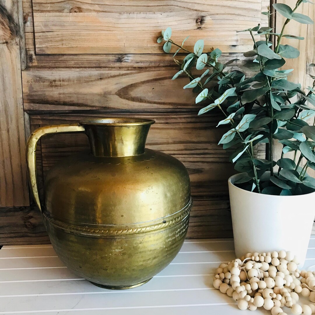 Vintage Copper Jug, Antique Brass Vase, Pitcher Vessel Planter ...