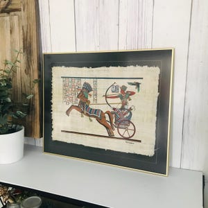 Ramses II on Chariot Papyrus, Hand-painted on Egyptian Papyrus, Egyptian Wall Art, Vintage Papyrus, Home Decor, 30&#39;&#39;x 24&#39;&#39;