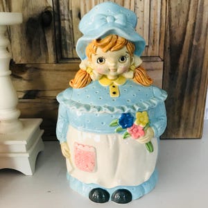 Tarro de galletas vintage japonés con flores, coleccionable de cerámica de los años 50, tarro de galletas, decoración de cocina retro, bote de cerámica, cocina, estilo rústico