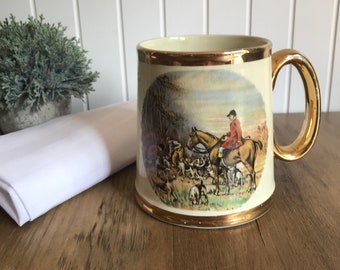 English Huntsman with Equestrian Fox Hunt Motif, Vintage Mug Gibsons England Fox Hunting Theme, Farmhouse, English Tea Cup