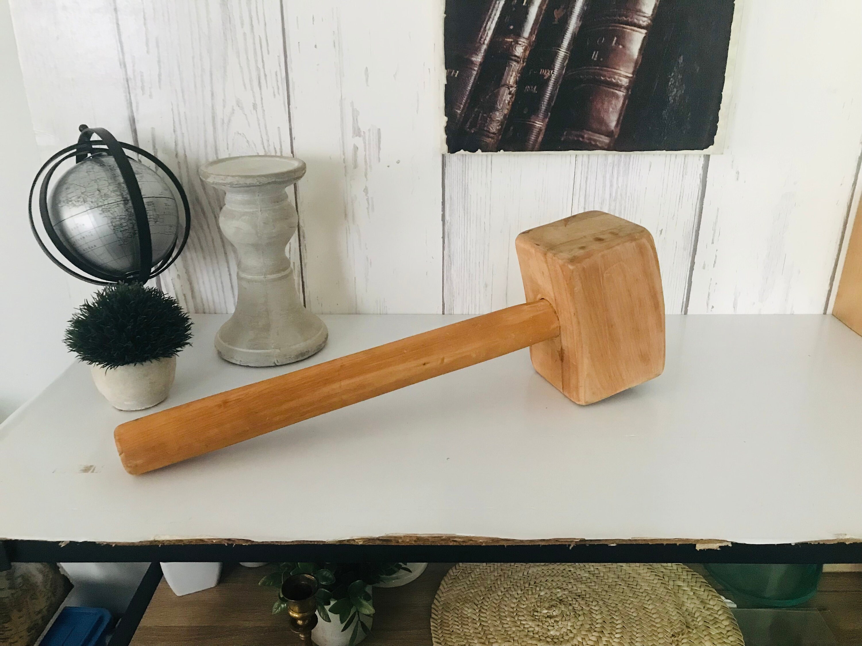 Antique Handmade Wooden Hammer, Wood Mallet, Ancient End Grains Mallet