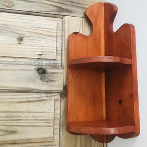 Vintage Mid-Century Wooden Shelf, Wooden Multi-Tiered Spindle Wall Shelf/Display,  Corner Wood Shelf,  Carved Wall Shelf 24&#39;&#39;