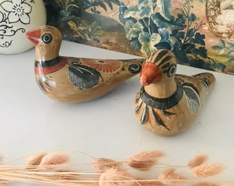 Vintage Tonala Pottery Bird Figurines, Hand-Painted Mexican Folk Art