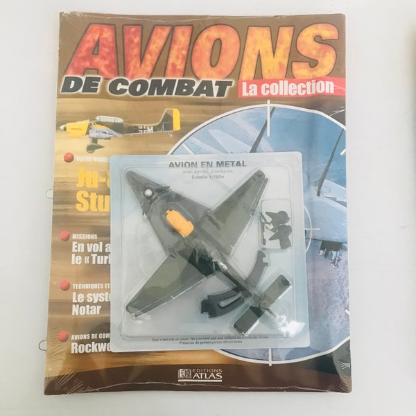 Rare Metal Airplane Junkers Ju-87-B 2 Toy, Atlas Collection, Combat Aircraft 1/100, Collectible Airplane Model, Scelled Magazine and Toy