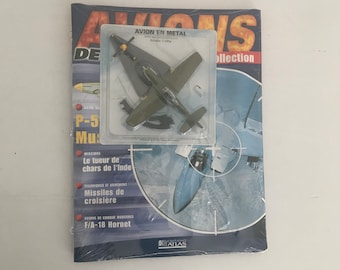 Avión Mustang P-51 de metal raro, juguete, colección Atlas, avión de combate a escala 1/100, modelo de avión coleccionable, revista y juguete seleccionados.