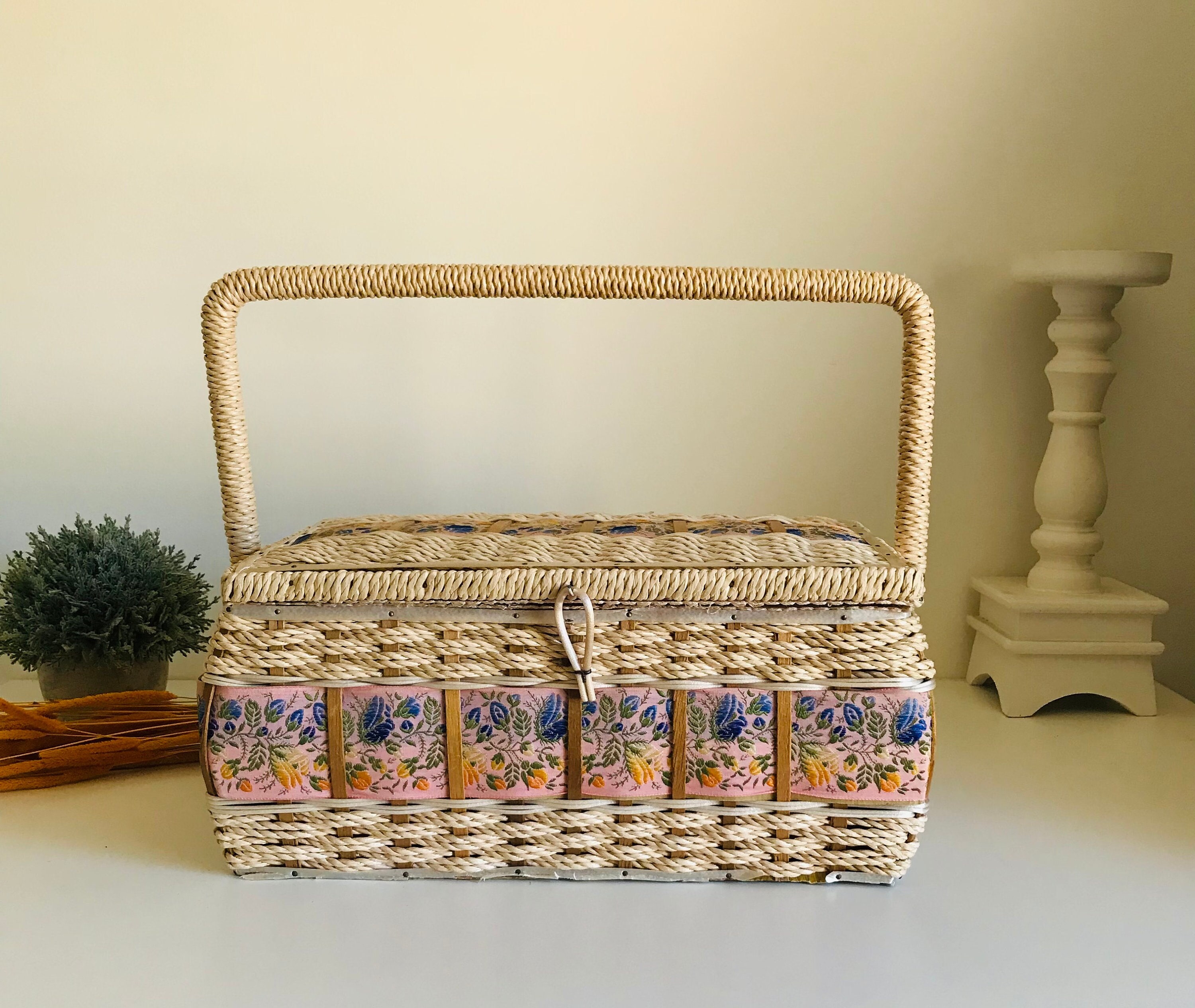 Rare Vintage Dritz Sewing Basket, Large Sewing Basket, Vintage Flower