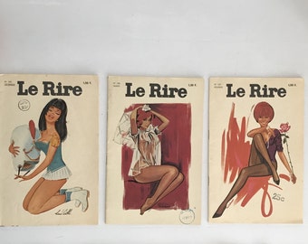 Vintage French Paper Magazine Revue Le Rire, No.186,195,197, Pin Up Illustration, 60's Vintage Pin-Up, Retro Woman, René Caille, Collectible