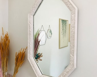 Vintage Wood Octogal Mirror, Antique White Wood Mirror, Shaby Chic Mirror, Large Wall Mirror, Old Painted Mirror, Home Decor, White Wood