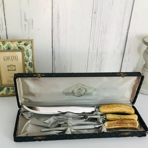 Boxed Set of 3 Bakelite Handled Carving Utensils Sheffield, England King Karver Cutlery Set Knife Sharpener Fork Carving Stainless Steel