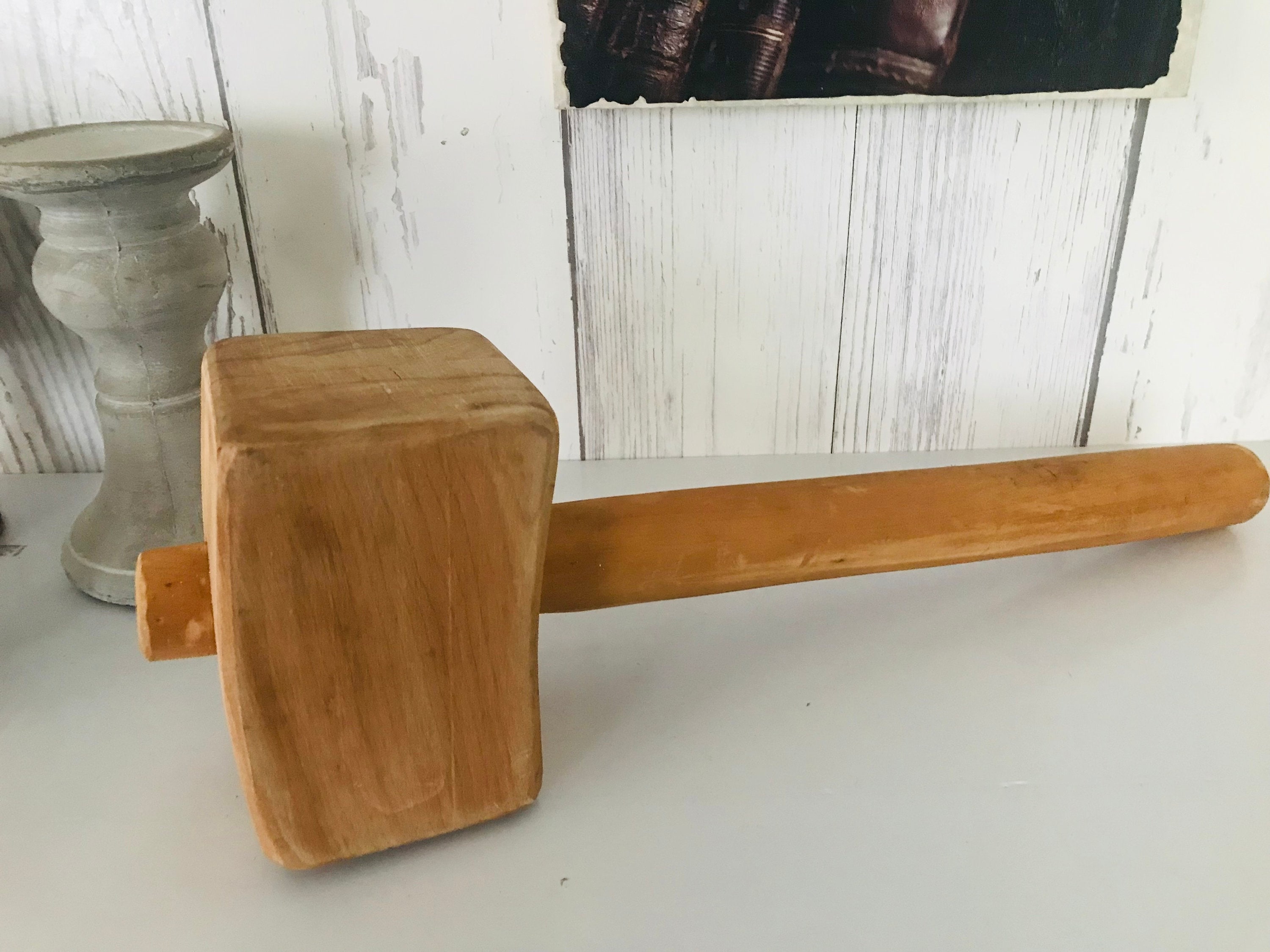 Antique Handmade Wooden Hammer, Wood Mallet, Ancient End Grains Mallet