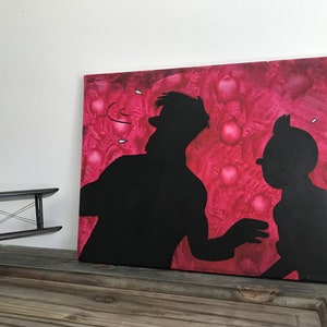 Tintin and Captain Haddock Painting, Vintage Pop Art Acrylic Painting, Tintin Wall Art, Retro Hand Painted Captain Haddock and Tintin