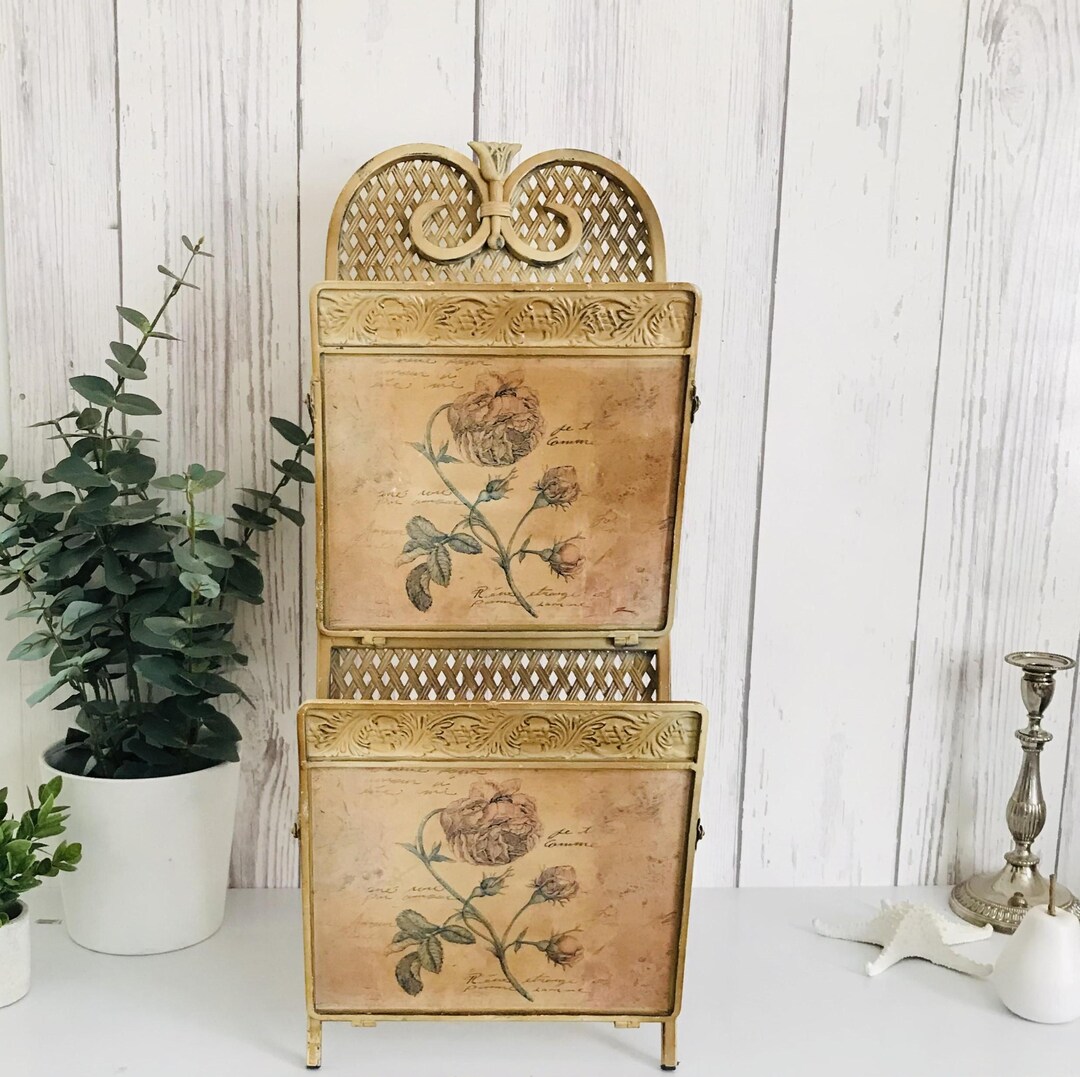Vintage Metal Magazine Rack, 2 Tier Folding Newspaper Holder, Victorian ...