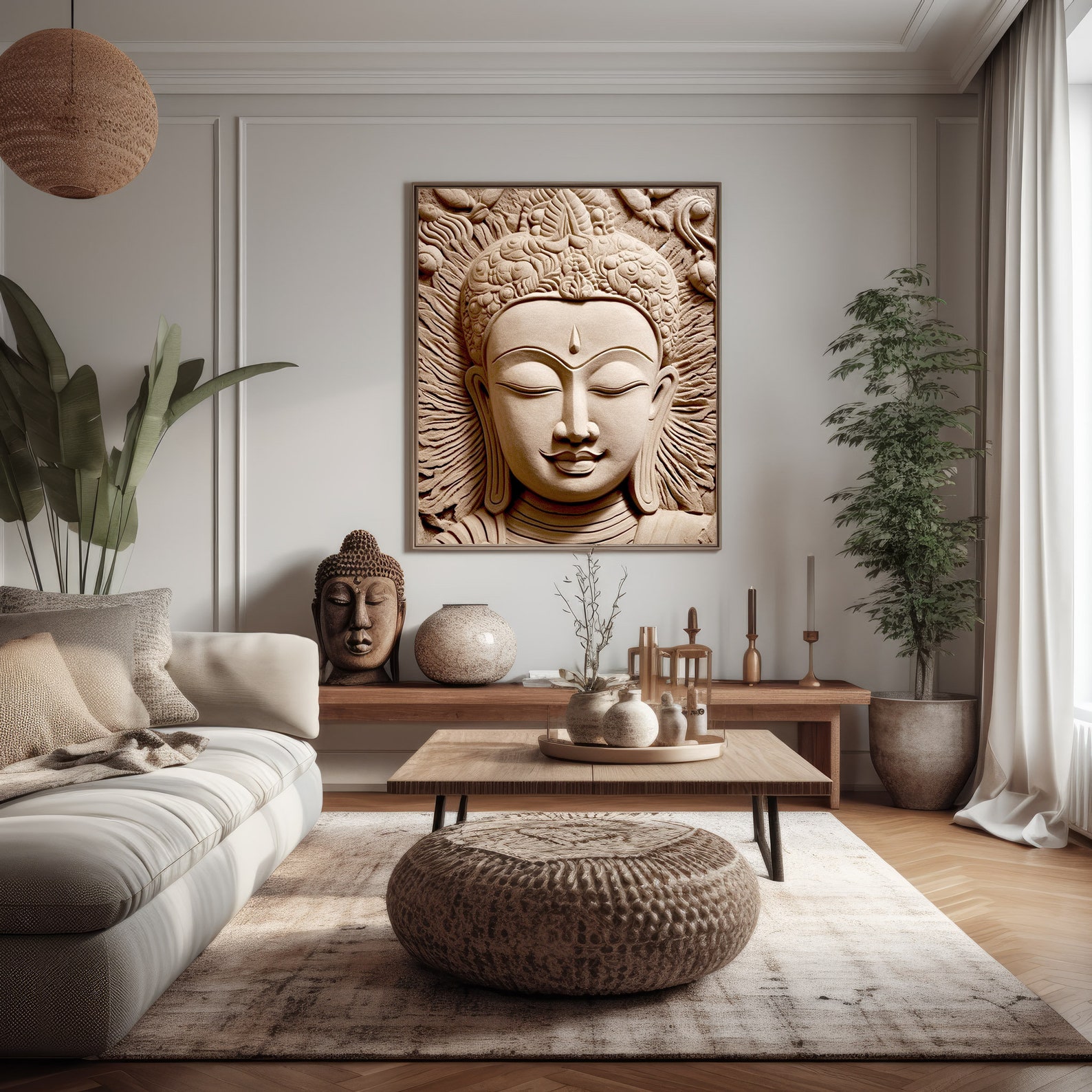 Resting Buddha Modern Zen Printable Wall Art, 3D Stone Mural Effect ...