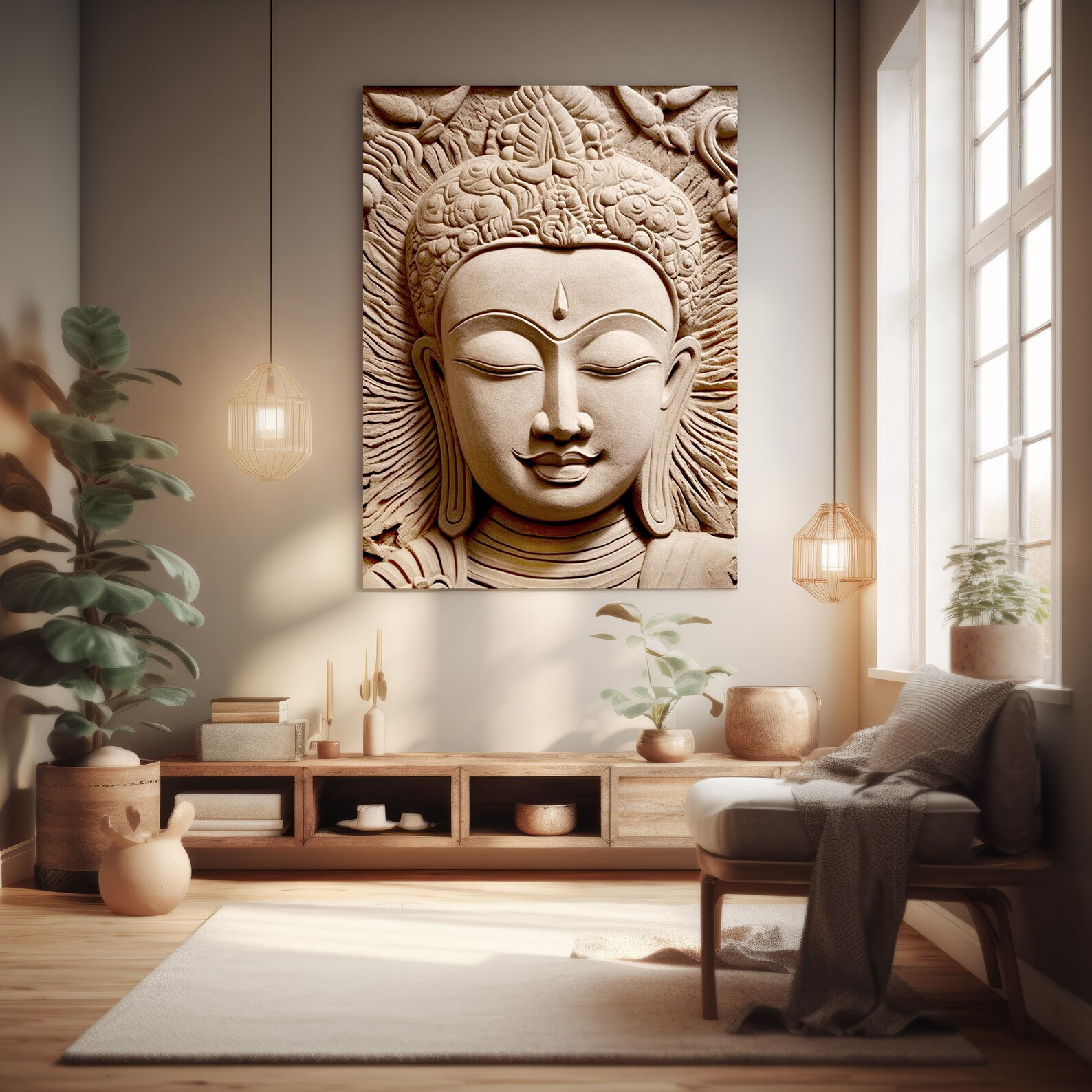 Resting Buddha Modern Zen Printable Wall Art, 3D Stone Mural Effect ...