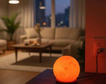 Lámpara de sal rosa del Himalaya / Luz nocturna de roca de cristal natural, origen pakistaní.