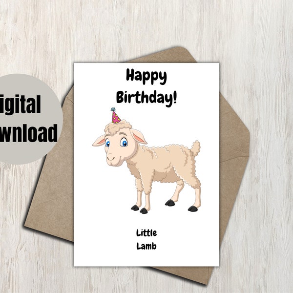 Printable Sheep birthday card, happy birthday card Sheep, Birthday card Sheep, Cute Birthday card, Digital birthday card Sheep