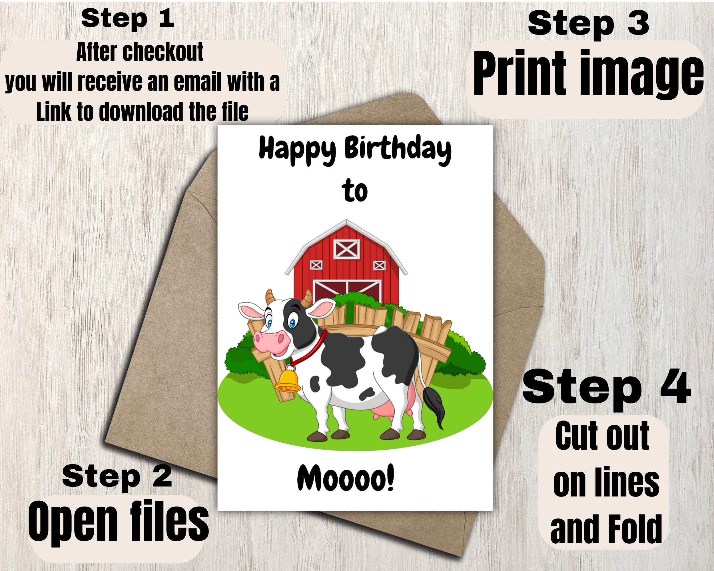 Printable Cow Birthday Card, Happy Birthday Cow Card, Farm Animal ...