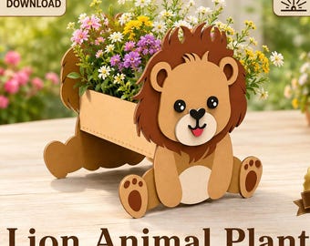 Lion animal planter SVG digital download laser cut design for garden decor and nursery