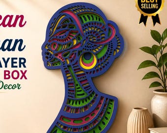 Femme africaine Shadow Box SVG décoration murale légère multicouche découpée au laser