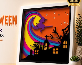 Halloween Shadow Box SVG Laser Cut Multilayer Light Witch Haunted House Decor