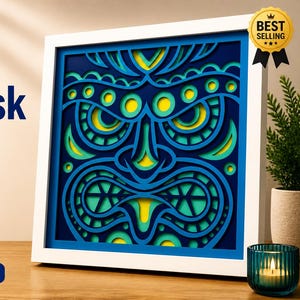 Máscara Tiki SVG Arte de Parede Tribal Caixa de Sombra Multicamadas Corte a Laser Cricut