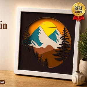 Mountain Shadow Box SVG flerskiktslandskap laserskuren fil