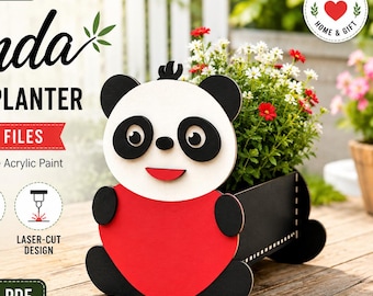 Baby Panda Planter SVG Digital Download for Laser Cut Animal Box Garden Decor