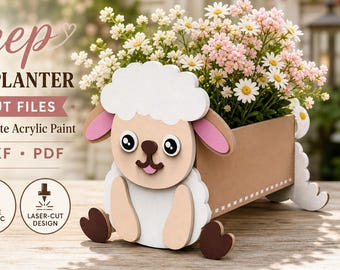 Baby Sheep Planter SVG – Laser Cut Animal Planter Box File