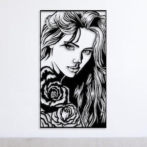 Volto di donna SVG, Silhouette di donna png, Ritratto di donna alla moda Arte da parete in metallo SVG, file svg per cricut, file di taglio laser svg, file laser svg