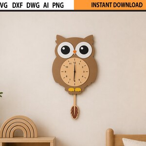 Laser Cut Owl Clock SVG | Kids Animal Clock with Pendulum (Digital Download)
