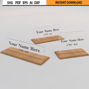 Set di 3 targhette per scrivania tagliate al laser, supporto in formato SVG per targhette per scrivania tagliate al laser, supporto in acrilico per targhette tagliate al laser Glowforge SVG