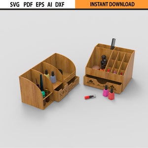 Almacenamiento organizador de maquillaje cortado por láser con cajones Conjunto de 2 plantillas digitales de archivos SVG / Caja de corte láser Organizador de escritorio Archivo Glowforge