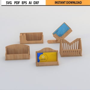 Porta-cartões de visita com corte a laser SVG DXF conjunto de 5 modelos de design Glowforge Porta-cartões de visita arquivo de corte a laser svg Cricut Glowforge