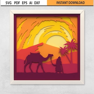 Pliki 3D SVG Desert, pliki DXF do cięcia warstwowego Shadow Box, wielowarstwowe pliki SVG do cięcia laserowego, frezarki CNC, pliki Cricut do warstwowej mandali.