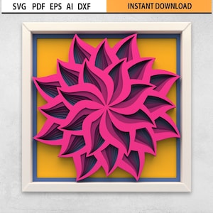 3D Multilayer Mandala Design SVG | Layered Geometric Lotus Flower Mandala | Multilayer Laser Cut Shadow Box SVG | Layered Mandala Wall Art
