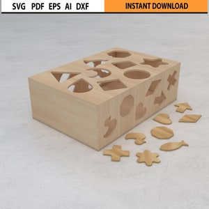 Laser geschnitten Kinder Puzzle SVG DXF | Sortierbox Design | Laser-Schnitt-Kinderspiel-Spielzeug-Design | Laser geschnittenes Montessori Puzzle Design SVG