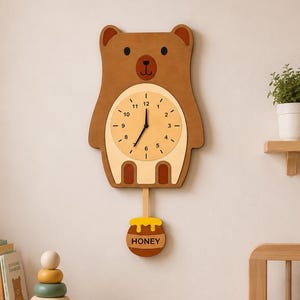 Laser Cut Bear Clock SVG Kids Animal Decor with Pendulum (Digital Download)