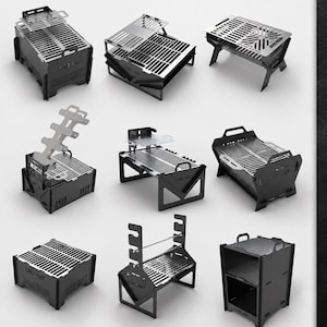 Eldstad DXF-filer Bunt 10 designer, bärbar campinggrill, plasmaskuren metallgrill