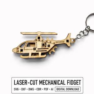 Laser Cut Mechanical Helicopter Keychain File | Wooden Gear Puzzle Fidget Toy SVG Aviation Gift