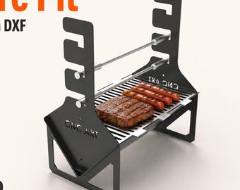 Skewer BBQ fire pit DXF portable plasma cut design for outdoor cooking and camping