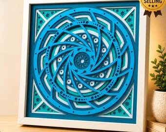 Caja de sombras Mandala SVG, caja de luz multicapa para corte láser, archivo Cricut